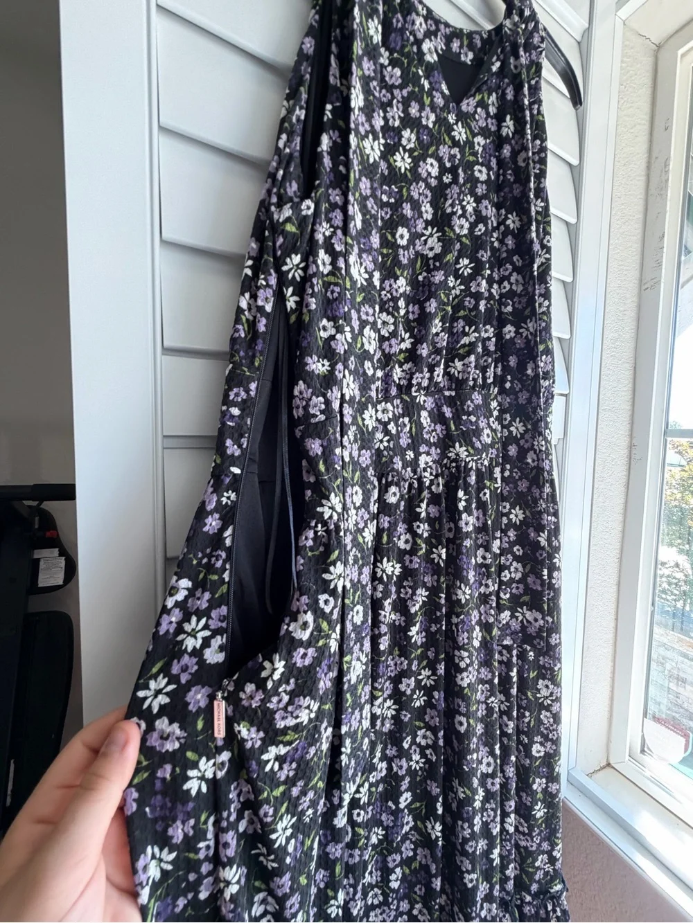 Floral Halter Midi Dress in Black and Purple